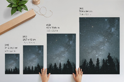 Plakat na płótnie Nocne niebo pełne gwiazd i sylwetki drzew