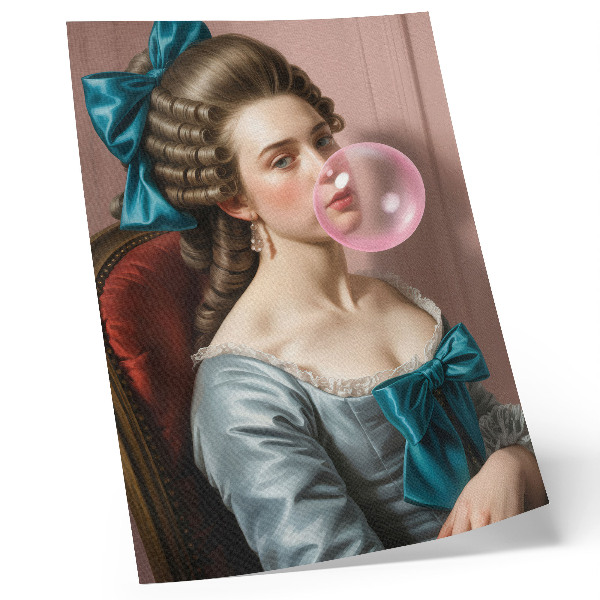 Nowoczesna grafika na płótnie Portret kobiety z gumą balonową styl retro