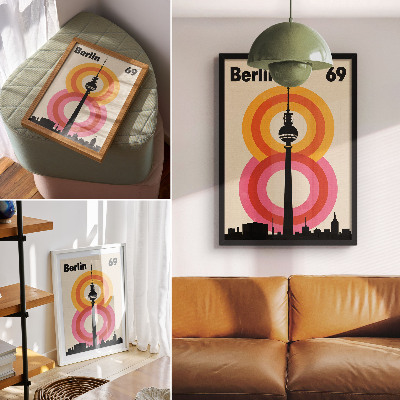 Plakat z teksturą płótna Retro klimat okrąg wieży kolorowe pierścienie