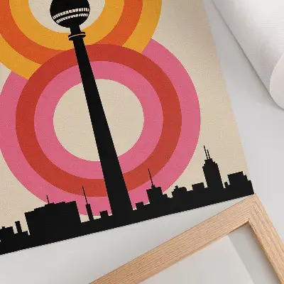 Plakat z teksturą płótna z motywem kolorowych pierścieni w stylu retro