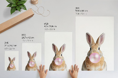 Nowoczesna grafika na płótnie Króliki zwierzęta różowa guma balonowa
