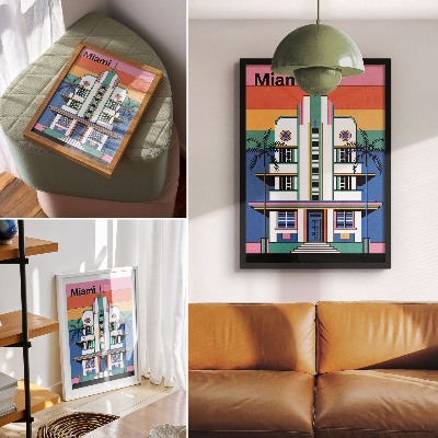 Plakat z teksturą płótna Art deco Miami