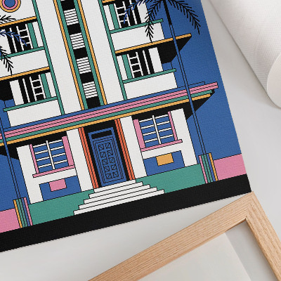 Plakat z teksturą płótna Art deco tropiki kolory palmy energia Miami