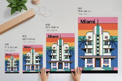 Plakat z teksturą płótna artystyczne tropiki w stylu art deco z palmami w kolorach energii Miami