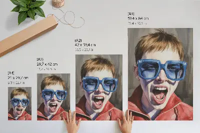 Plakat ścienny portret osoby w okularach w wyrazistych kolorach oddający emocje