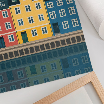 Plakat z teksturą płótna Kolorowe domy nad wodą minimalistyczna estetyka