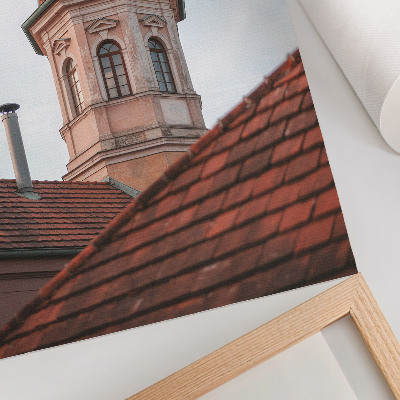 Plakat ścienny Rustykalna wieża ceglane dachówki błękitne niebo