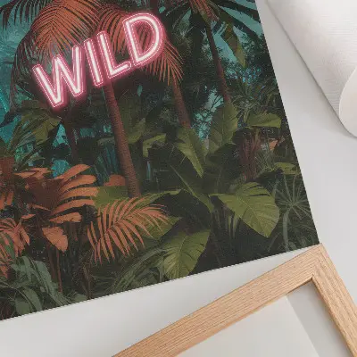 Plakat ścienny tropikalne liście z neonowym napisem świeżość