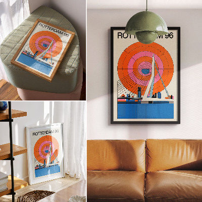 Plakat z teksturą płótna Most i miasto w geometrycznych wzorach