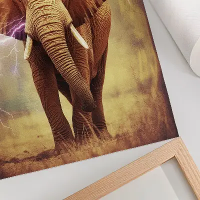 Nowoczesna grafika na płótnie słoń z dynamiczną scenerią błyskawic