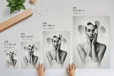 Czarno-biały portret z abstrakcyjnymi wzorami plakat z teksturą płótna