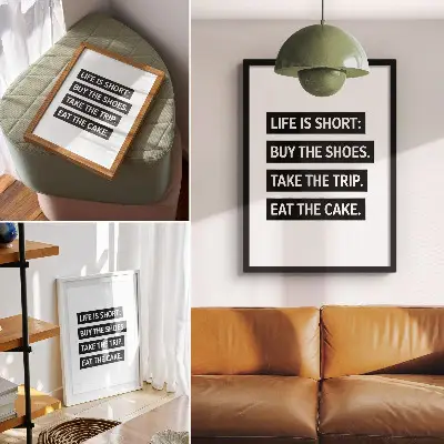 Nowoczesna grafika na płótnie z inspirującą typografią liter na czarnym tle