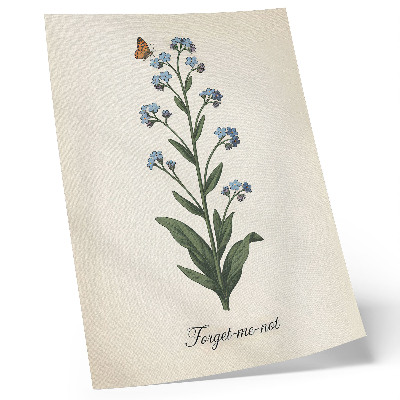 Plakat z teksturą płótna Niezapominajki i motyl na kremowym tle