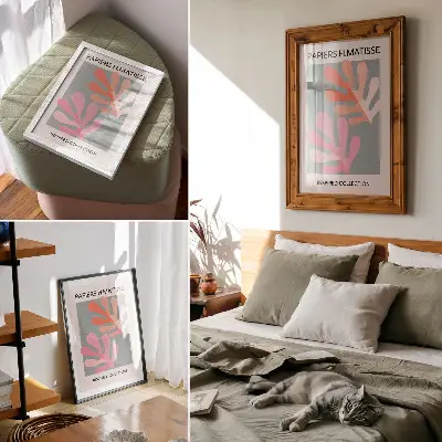 Plakat ścienny geometryczne liście inspirowane twórczością Matisse’a w kolorze