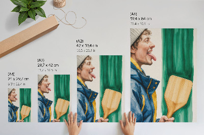 Plakat z teksturą płótna Energiczny mężczyzna z drewnianą rakietką