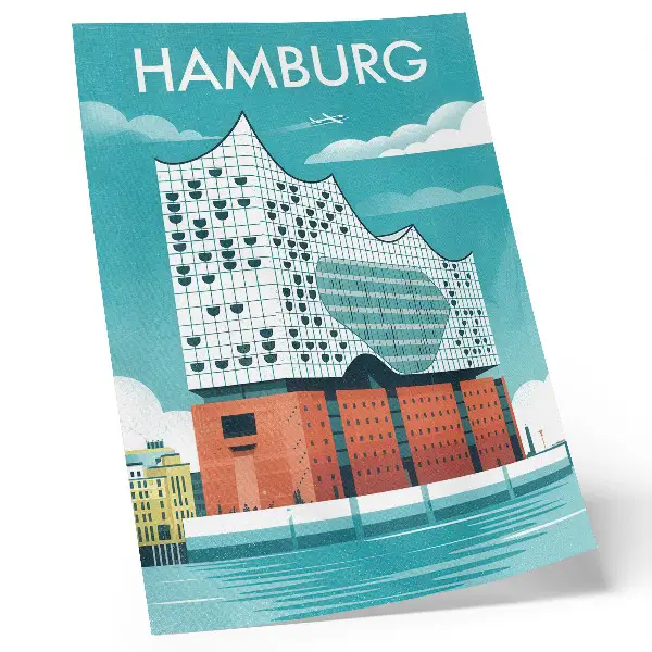 Plakat ścienny nowoczesna architektura w niebieskim odcieniu z chmurami