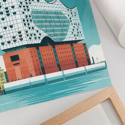 Plakat ścienny nowoczesna architektura w niebieskim odcieniu z chmurami