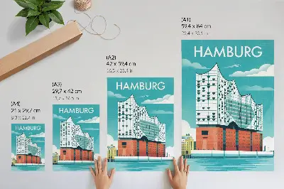 Plakat ścienny nowoczesna architektura w niebieskim odcieniu z chmurami