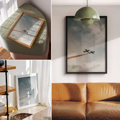 Nowoczesna grafika na płótnie dwa samoloty na niebie w stylu minimalistycznym