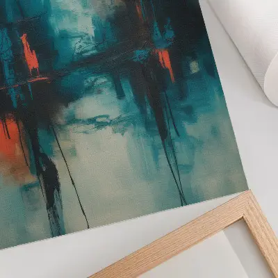 Plakat z teksturą płótna abstrakcja z dynamicznymi turkusowymi kontrastami