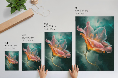 Nowoczesna grafika na płótnie Kolorowy kwiat surrealistyczny tło turkusowe