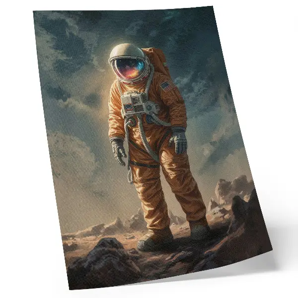 Plakat ścienny astronauta na obcej planecie pod nocnym niebem