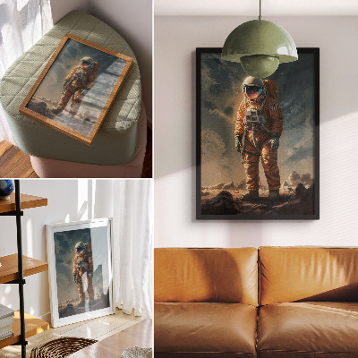 Plakat ścienny Astronauta na obcej planecie nocne niebo