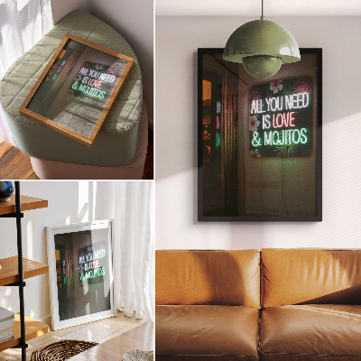 Plakat na płótnie Neonowy napis liście tropikalne żywe kolory lato