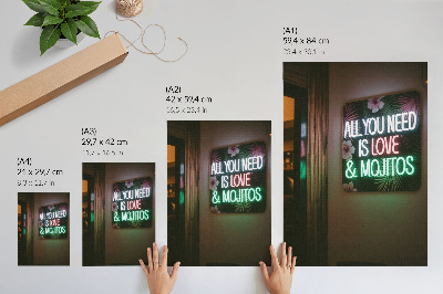 Plakat na płótnie Neonowy napis liście tropikalne żywe kolory lato