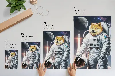 Plakat na płótnie pies w skafandrze kosmonauty z rakietą i księżycem