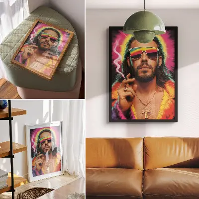 Plakat ścienny z intensywnymi kontrastowymi wzorami retro