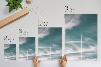 Nowoczesna grafika na płótnie błękitne niebo ze smugą jako inspiracja wolności