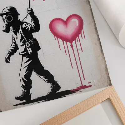 Plakat na płótnie street art z kontrastowymi sercami i postacią