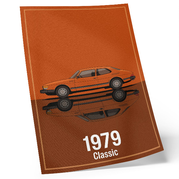 Plakat ścienny Samochód retro w pomarańczach styl vintage lustro