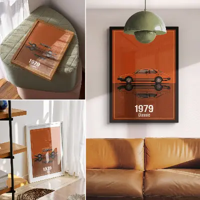 Plakat ścienny samochód retro w pomarańczach w stylu vintage