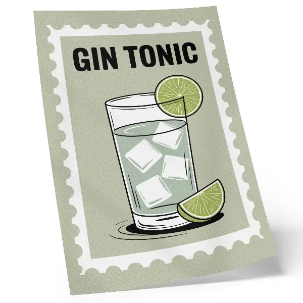 Plakat na płótnie z napisem Gin Tonic w zielonych i białych kolorach