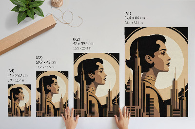 Plakat z teksturą płótna Art deco portret