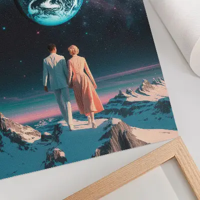 Plakat ścienny kosmos i ludzie ukazujący piękno przestrzeni oraz nieograniczone możliwości