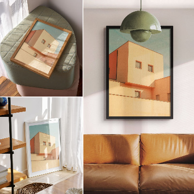 Plakat z teksturą płótna Geometryczna architektura beżowa elewacja