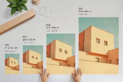 Plakat z teksturą płótna geometryczna architektura w odcieniach beżowej elewacji