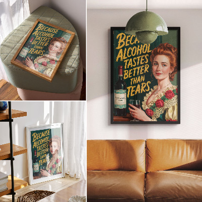 Nowoczesna grafika na płótnie Retro elegancja kobiety z winem i napisem