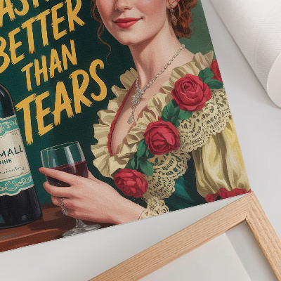 Nowoczesna grafika na płótnie Retro elegancja kobiety z winem i napisem
