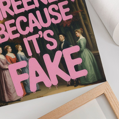Plakat z teksturą płótna Różowy napis las postacie elegancja humor