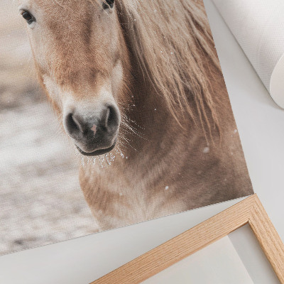 Plakat z teksturą płótna Koń zima łagodne barwy spokój natura