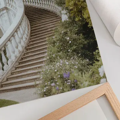 Plakat z teksturą płótna elegancka klasyczna balustrada w odcieniach spokojnej zieleni