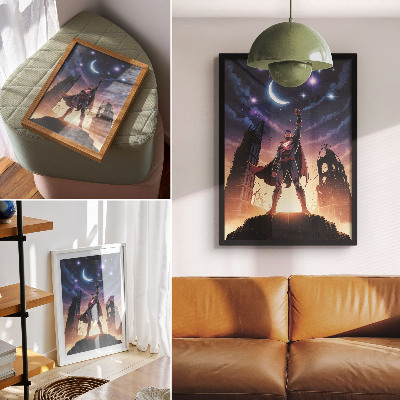 Plakat ścienny Nocne niebo dynamiczna postać tajemnicze ruiny