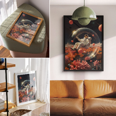 Nowoczesna grafika na płótnie Astronauta przestrzeń kolorowe rośliny kosmos
