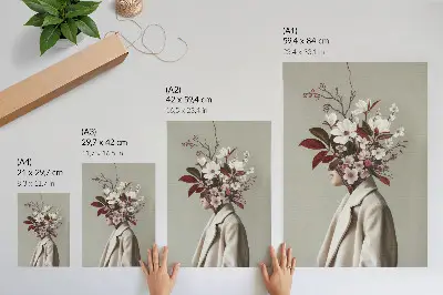 Plakat z teksturą płótna z motywem artystycznej inspiracji twarzy w kwiatach