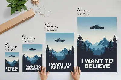Plakat na płótnie z motywem tajemniczego lasu i gór w nowoczesnym stylu UFO