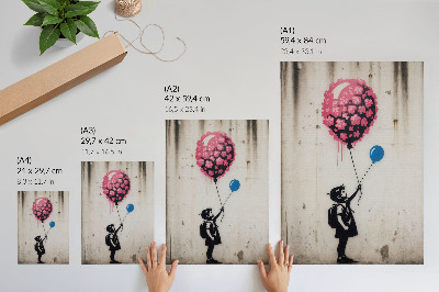Nowoczesna grafika na płótnie Dziecko z balonami na surowym tle